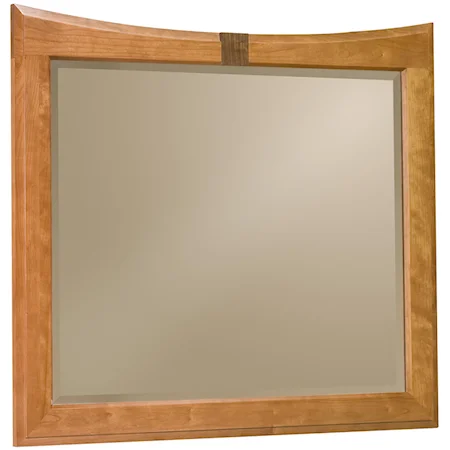 Beveled Wall Mirror with Shaped Frame & Walnut Accents